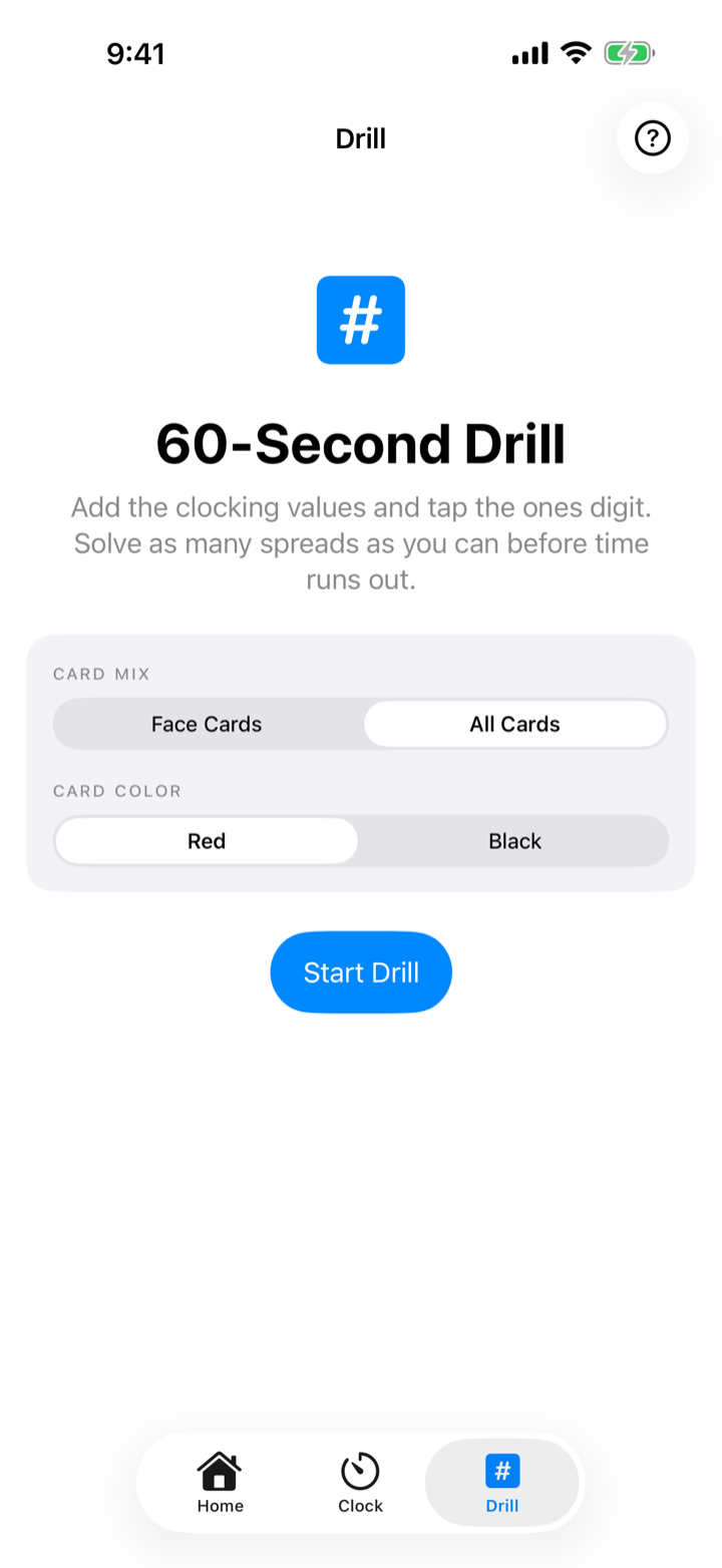 DeckClocker 60-second drill settings