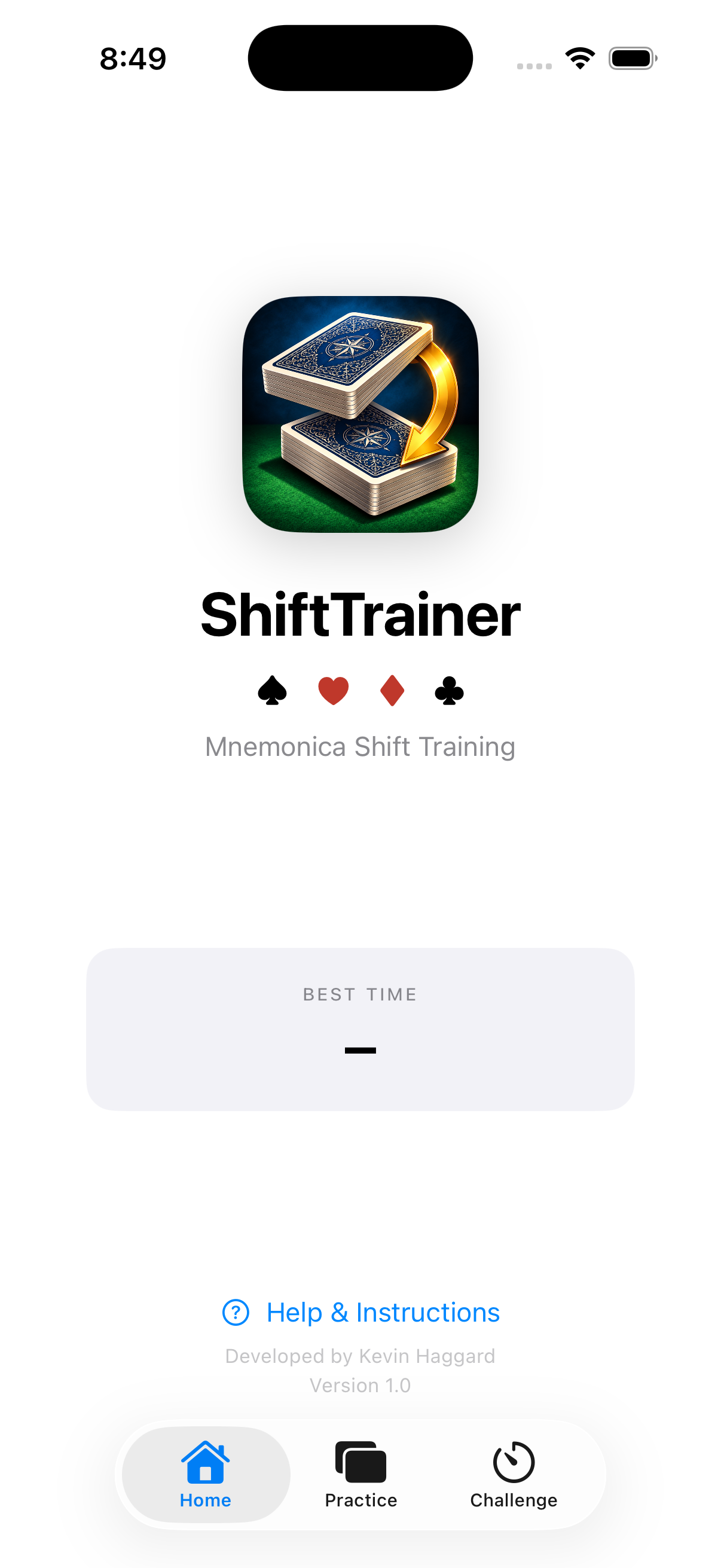 ShiftTrainer home screen